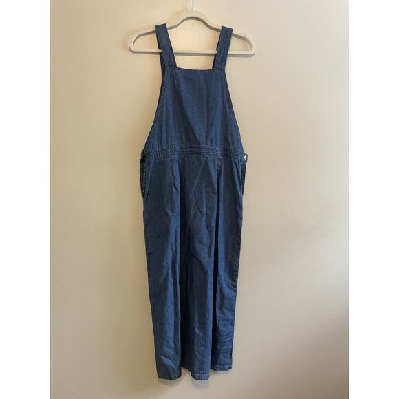 Vintage Just Class Size M Blue Denim Pinafore Jumper Dress Embroidered Flowers - Picture 2 of 4